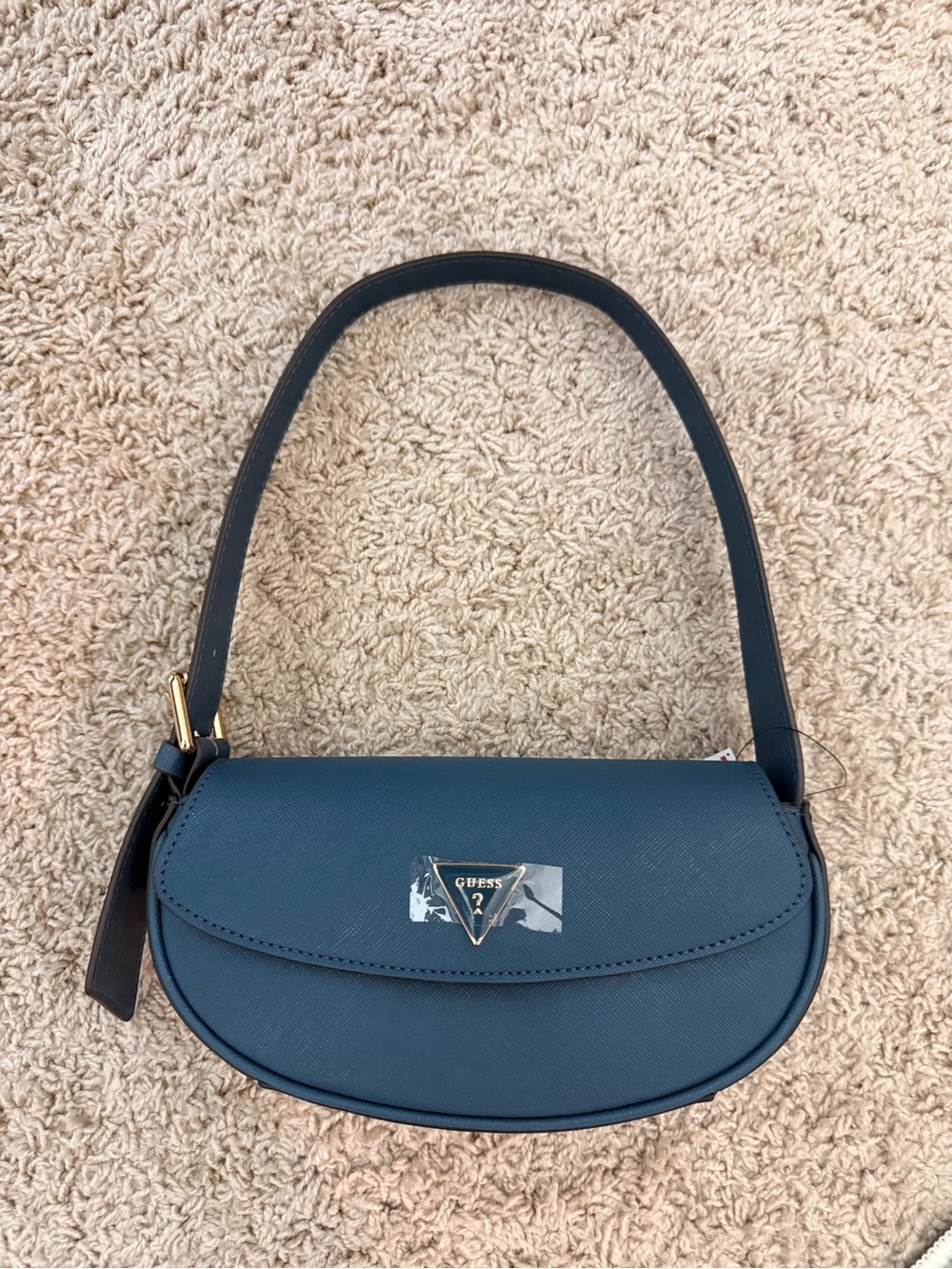 GUESS blue Crescent Shoulder Bag with Gold Accent